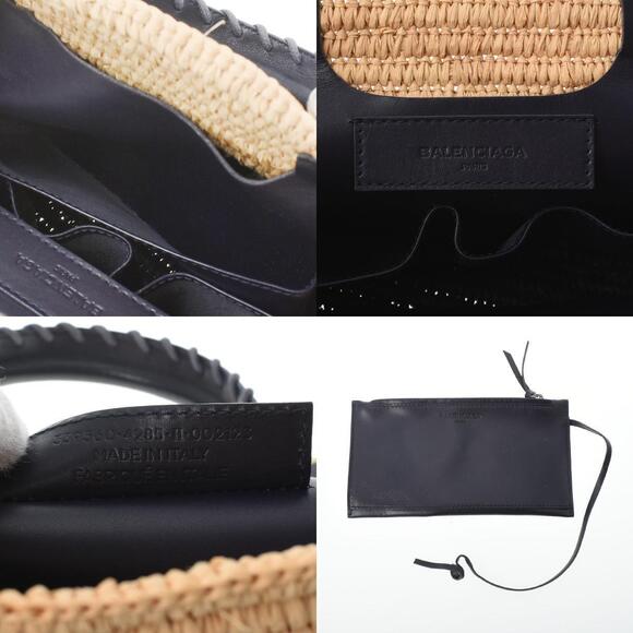 BALENCIAGA Basket Bag Natural Navy Blue Raffia Leather Handbag - Picture 10 of 11